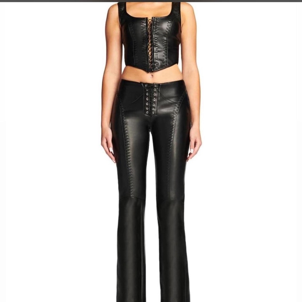 I.AM.GIA Black Faux Leather Lace Up Front Flare Pants Sz Large Grunge Goth